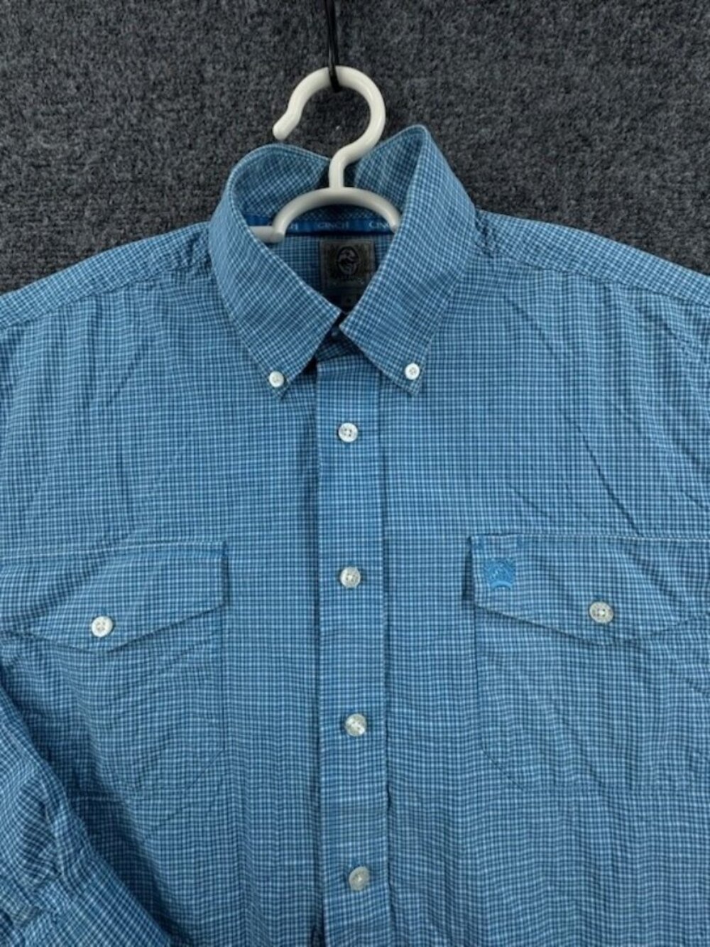 Cinch Small Button-Down Check All Cotton Blue Rodeo Men Pocket Western Casual